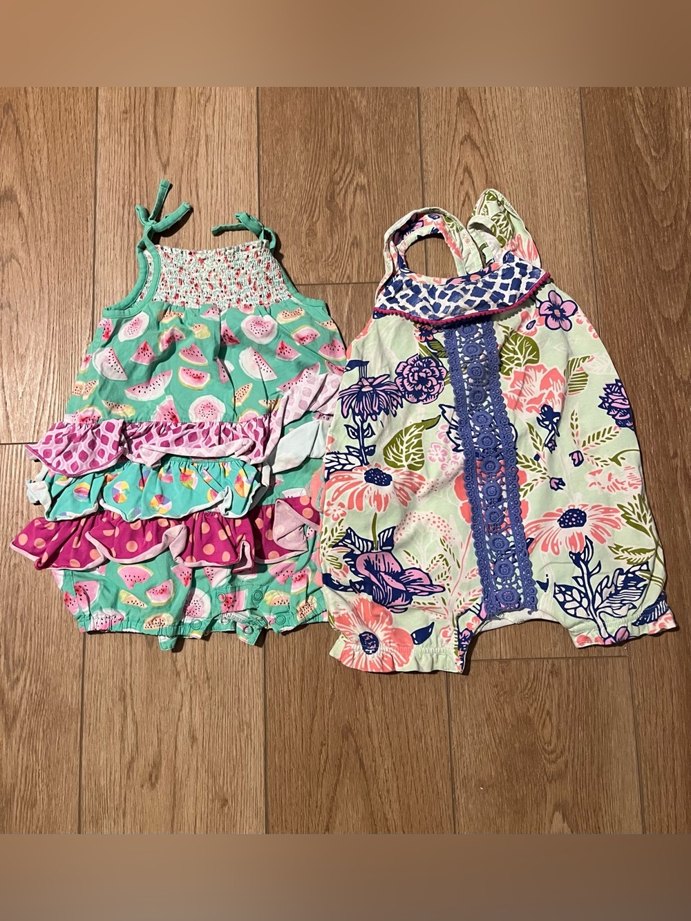 Matilda Jane Girls' Watermelon & Floral Romper Set - Mint, Pink, Purple